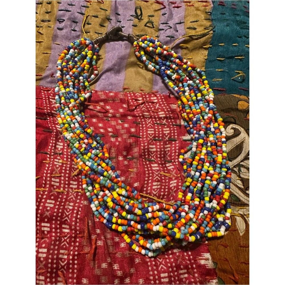 Multicolor Seed Bead Multi-Strand Statement Necklace